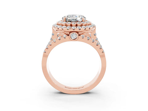 Rose gold Double Halo Round Cut Diamond Split Shank Pave Set Ring_3