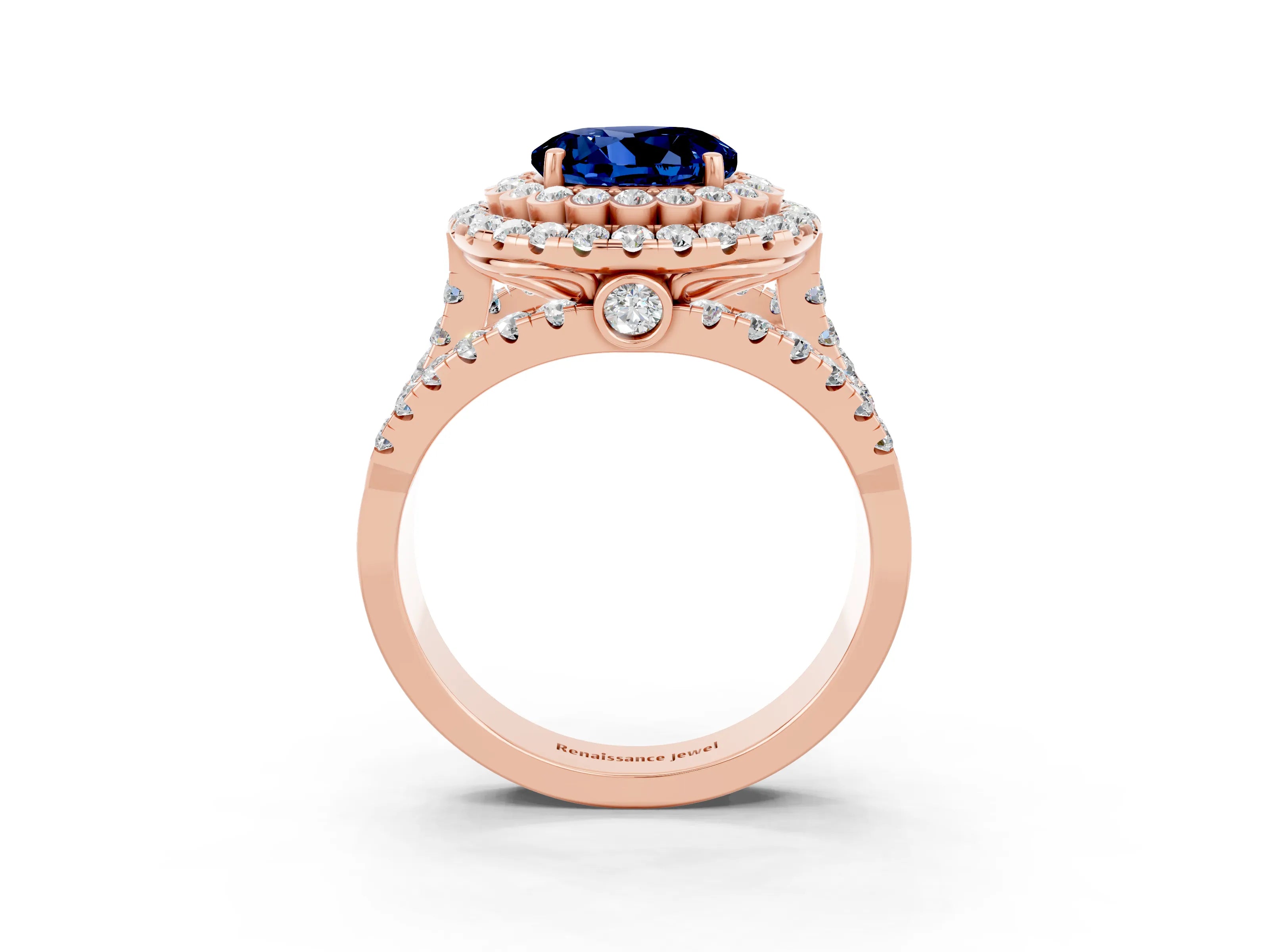 Rose gold Double Halo Round Cut Diamond Split Shank Pave Set Ring_3