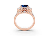 Rose gold Double Halo Round Cut Diamond Split Shank Pave Set Ring_3