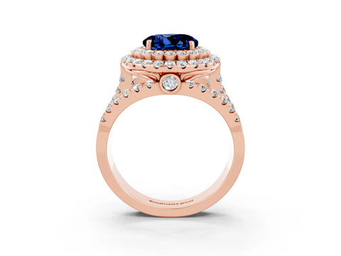 Rose gold Double Halo Round Cut Diamond Split Shank Pave Set Ring_3