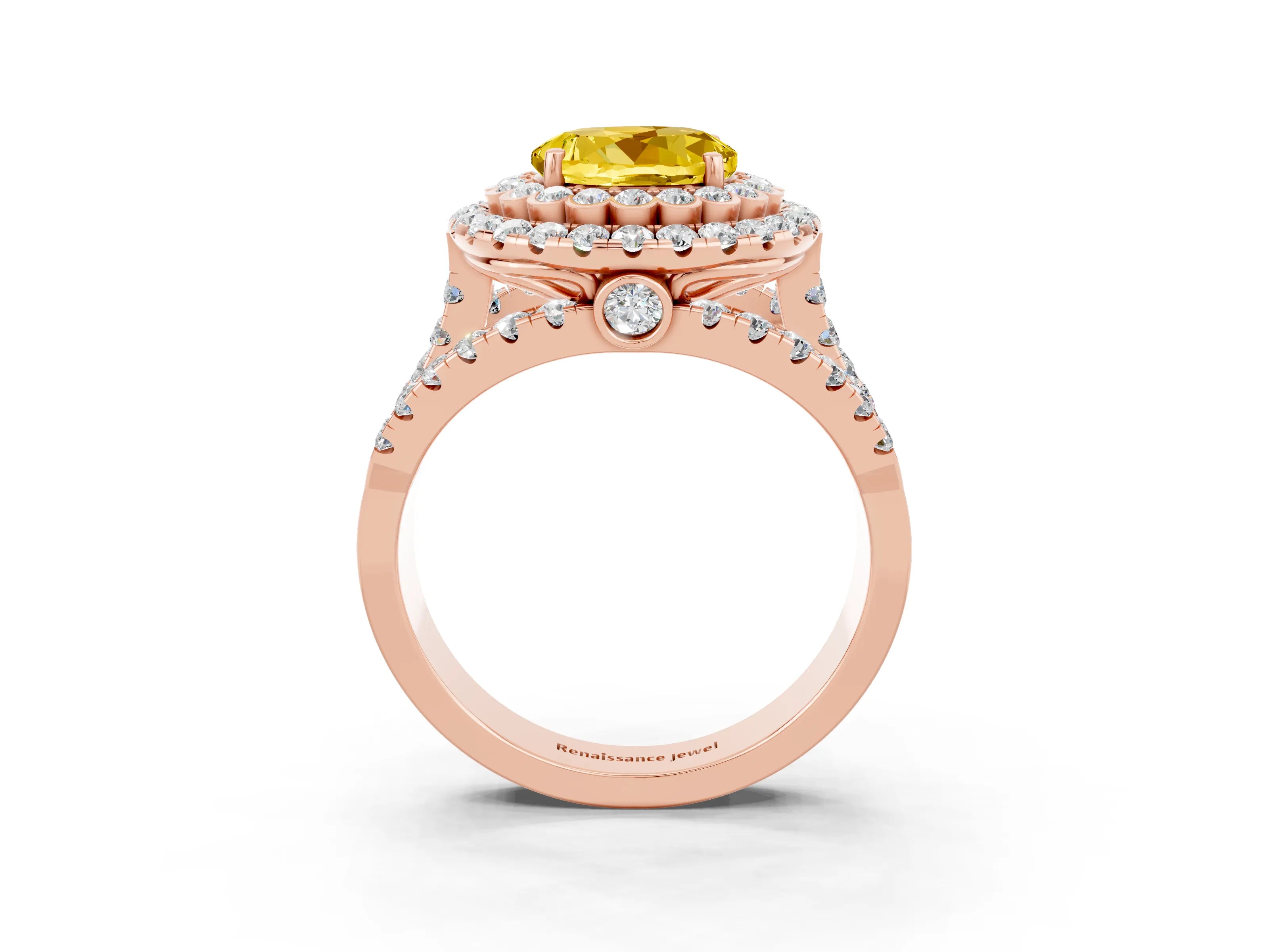 Rose gold Double Halo Round Cut Diamond Split Shank Pave Set Ring_3