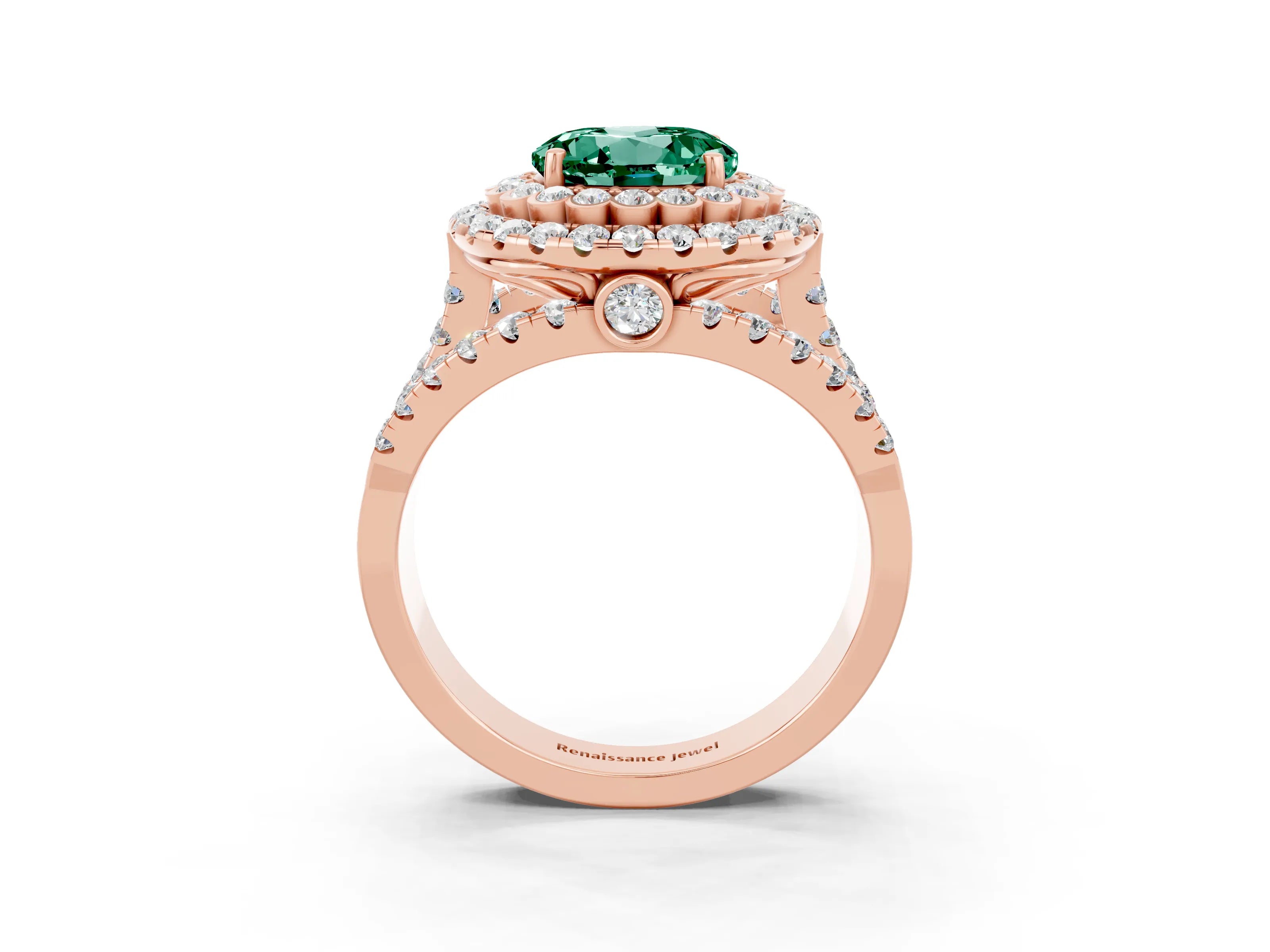Rose gold Double Halo Round Cut Diamond Split Shank Pave Set Ring_3
