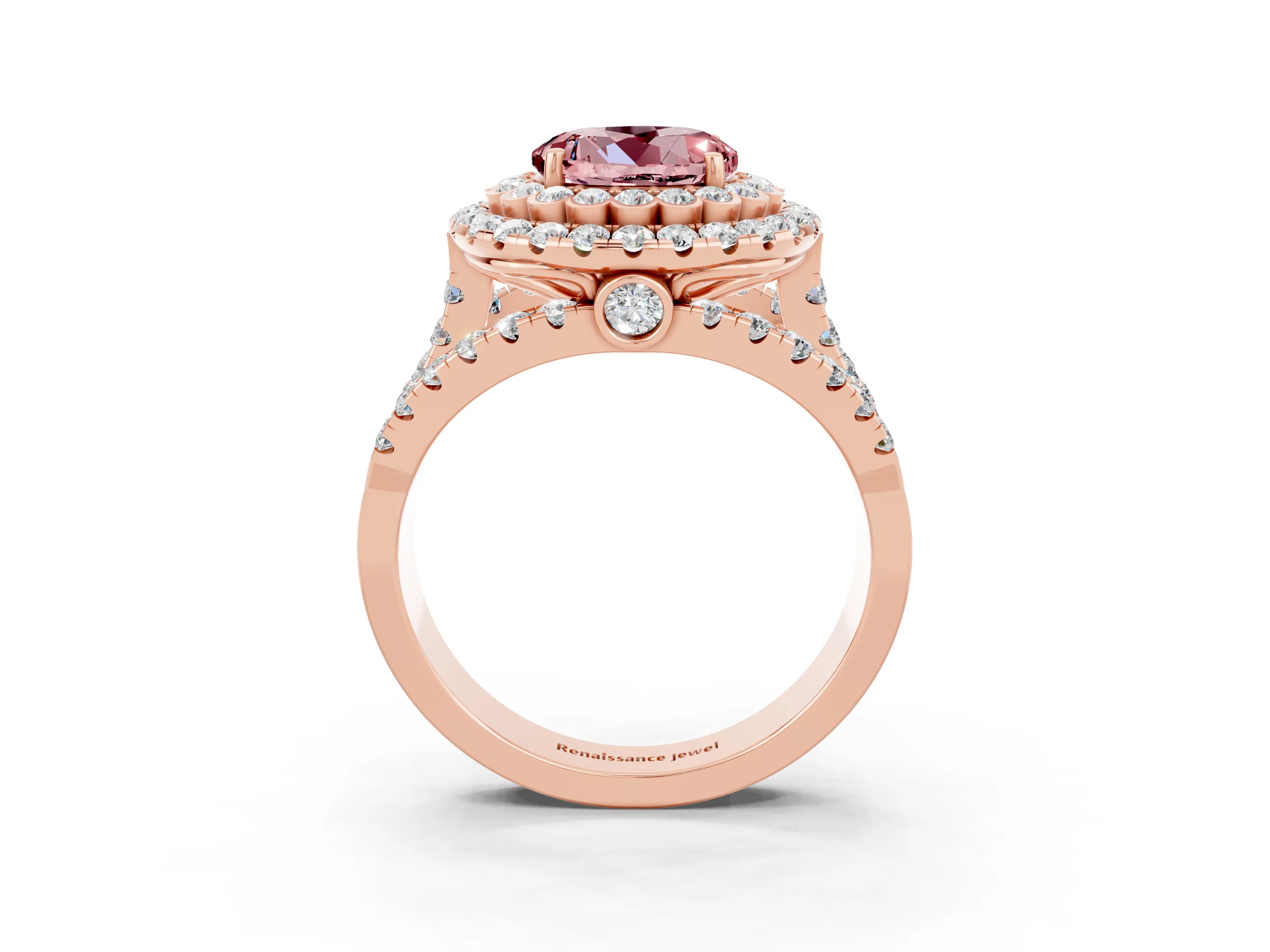 Rose gold Double Halo Round Cut Diamond Split Shank Pave Set Ring_3