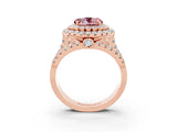 Rose gold Double Halo Round Cut Diamond Split Shank Pave Set Ring_3