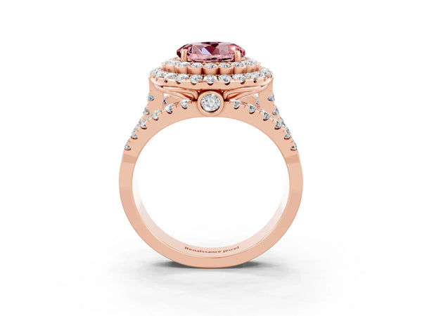 Rose gold Double Halo Round Cut Diamond Split Shank Pave Set Ring