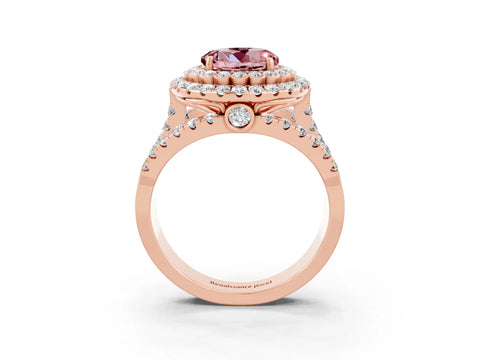 Rose gold Double Halo Round Cut Diamond Split Shank Pave Set Ring_3