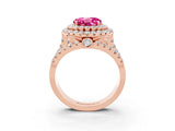 Rose gold Double Halo Round Cut Diamond Split Shank Pave Set Ring_3