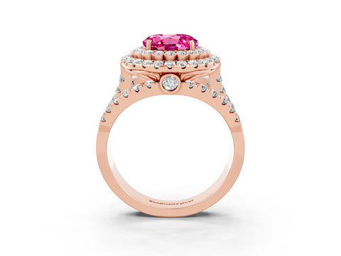 Rose gold Double Halo Round Cut Diamond Split Shank Pave Set Ring_3