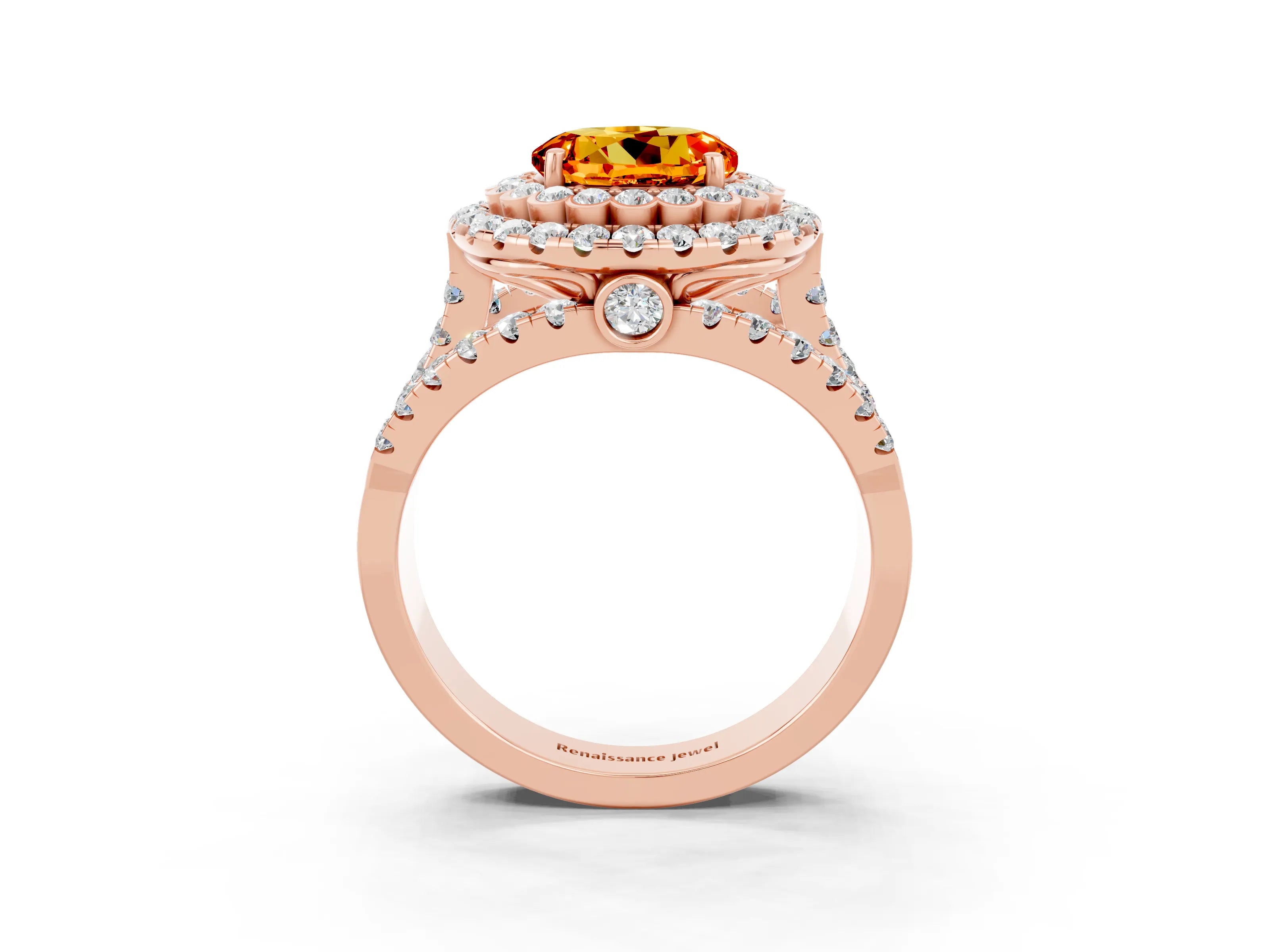 Rose gold Double Halo Round Cut Diamond Split Shank Pave Set Ring_3