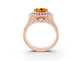 Rose gold Double Halo Round Cut Diamond Split Shank Pave Set Ring_3