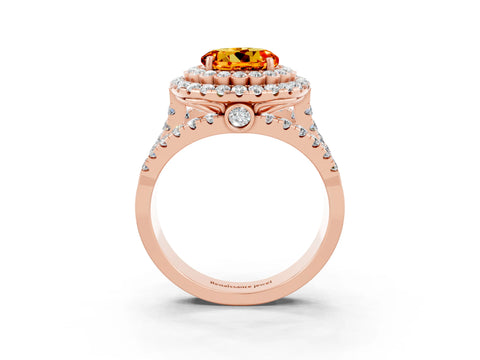 Rose gold Double Halo Round Cut Diamond Split Shank Pave Set Ring_3