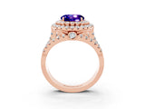 Rose gold Double Halo Round Cut Diamond Split Shank Pave Set Ring_3