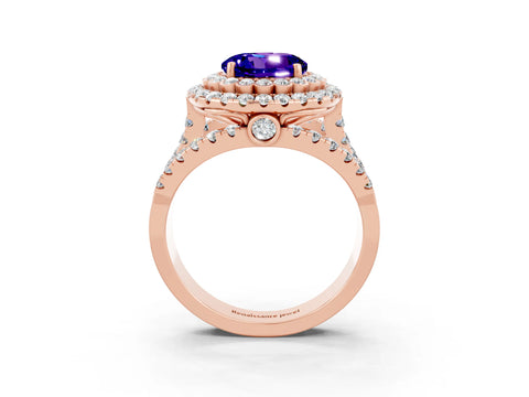 Rose gold Double Halo Round Cut Diamond Split Shank Pave Set Ring_3
