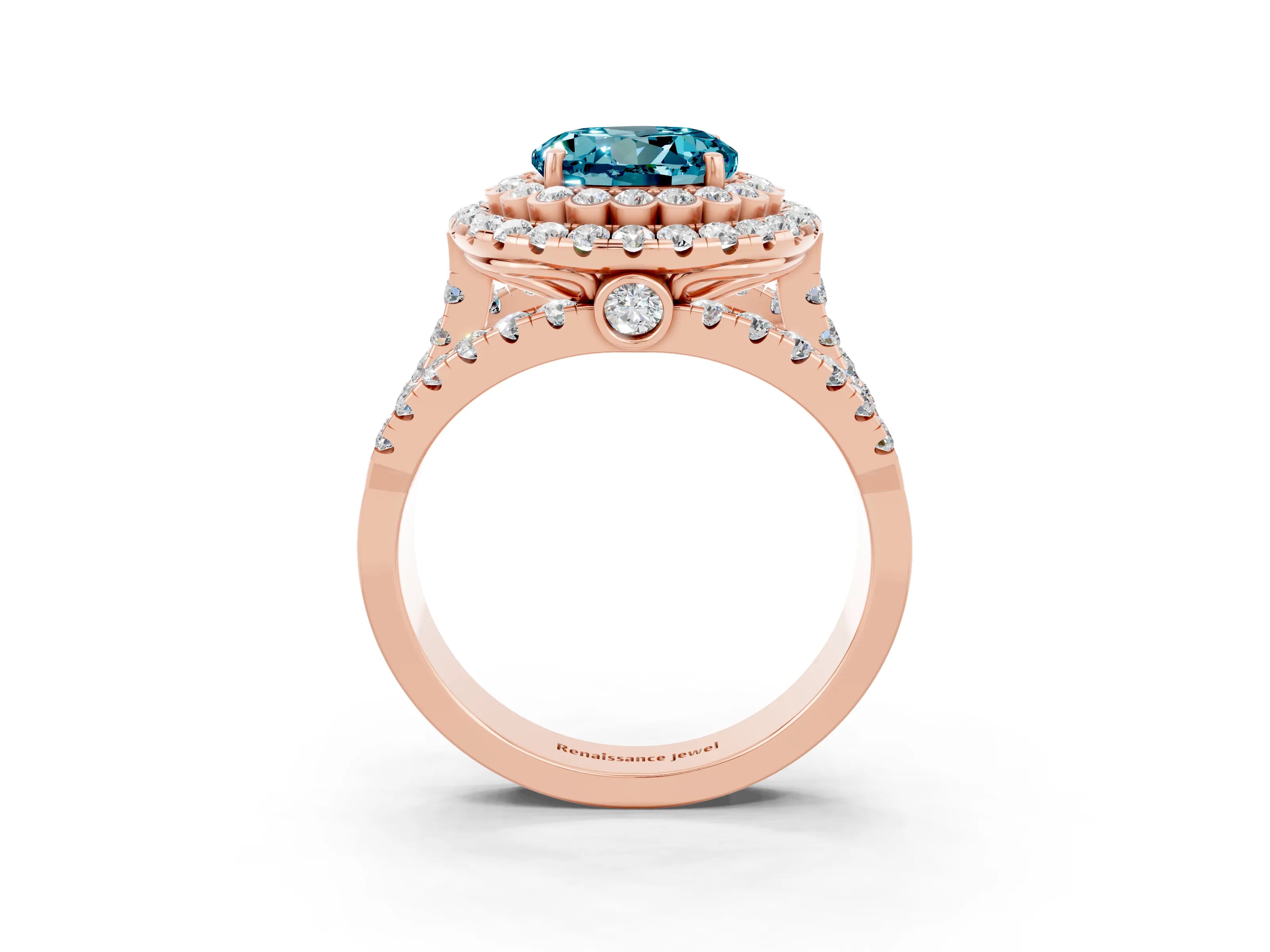 Rose gold Double Halo Round Cut Diamond Split Shank Pave Set Ring_3