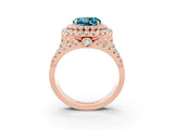 Rose gold Double Halo Round Cut Diamond Split Shank Pave Set Ring_3