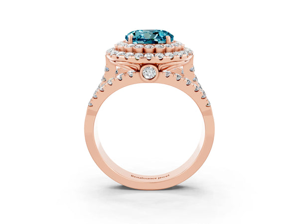 Rose gold Double Halo Round Cut Diamond Split Shank Pave Set Ring