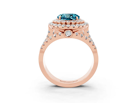 Rose gold Double Halo Round Cut Diamond Split Shank Pave Set Ring_3