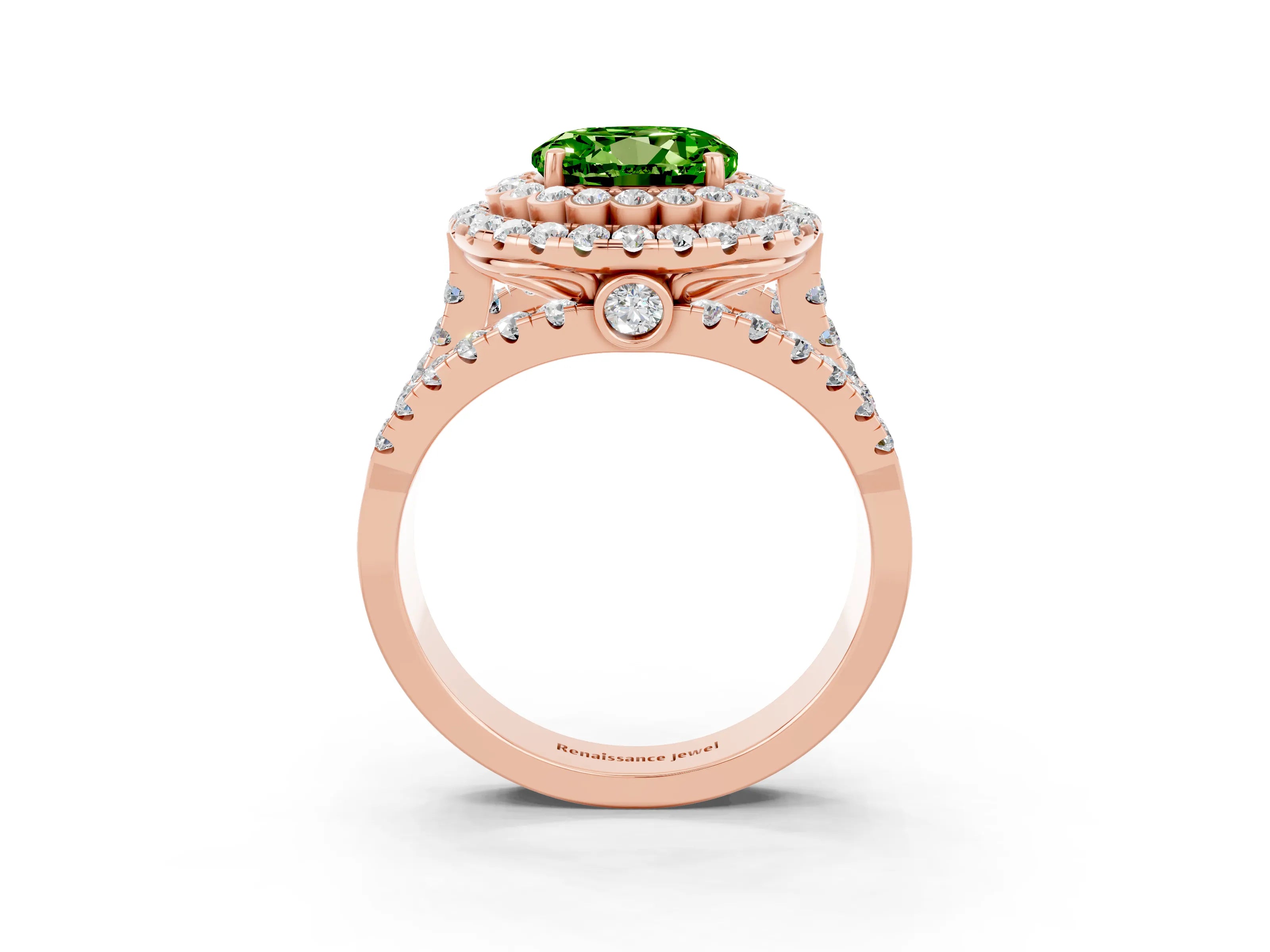 Rose gold Double Halo Round Cut Diamond Split Shank Pave Set Ring_3