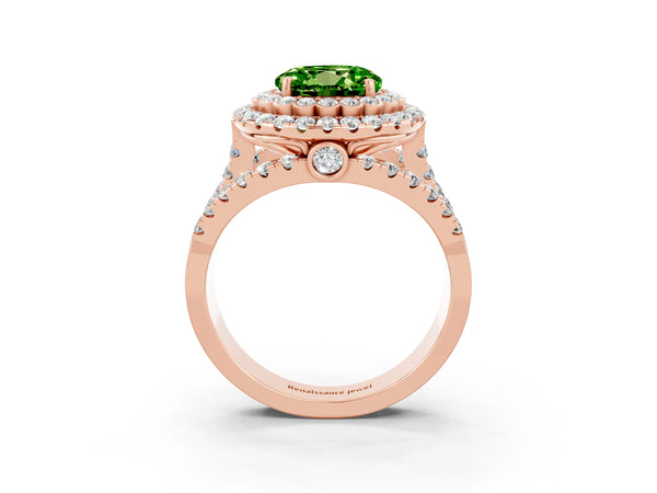 Rose gold Double Halo Round Cut Diamond Split Shank Pave Set Ring
