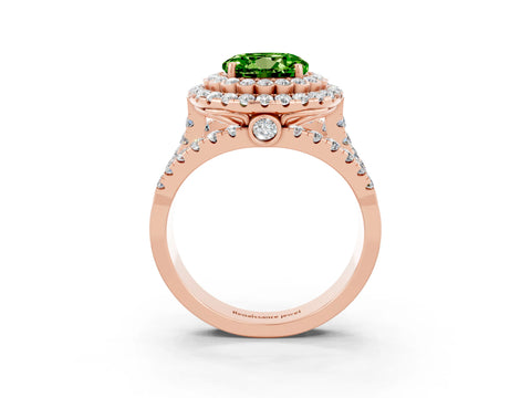 Rose gold Double Halo Round Cut Diamond Split Shank Pave Set Ring_3