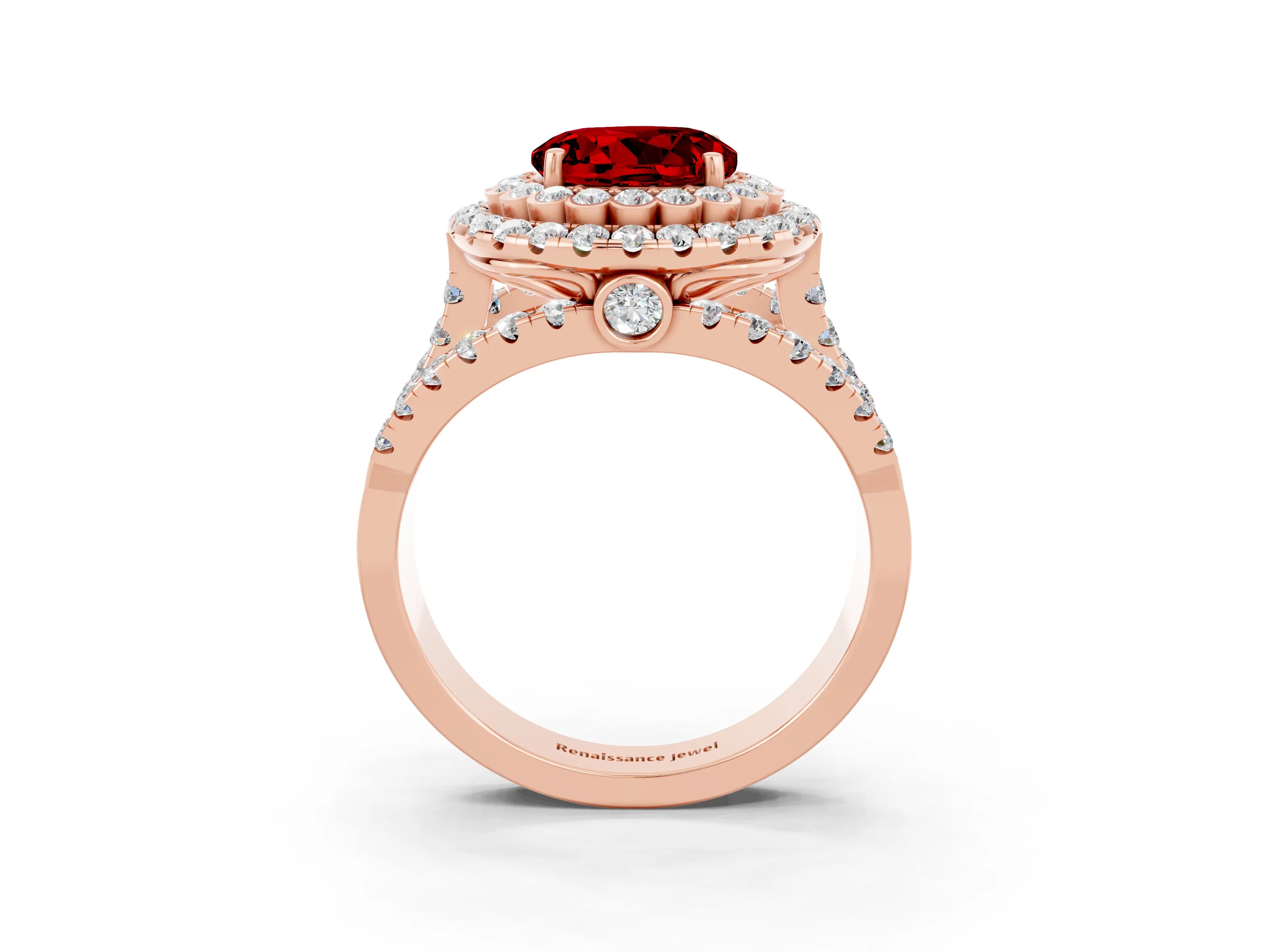Rose gold Double Halo Round Cut Diamond Split Shank Pave Set Ring_3