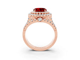 Rose gold Double Halo Round Cut Diamond Split Shank Pave Set Ring_3