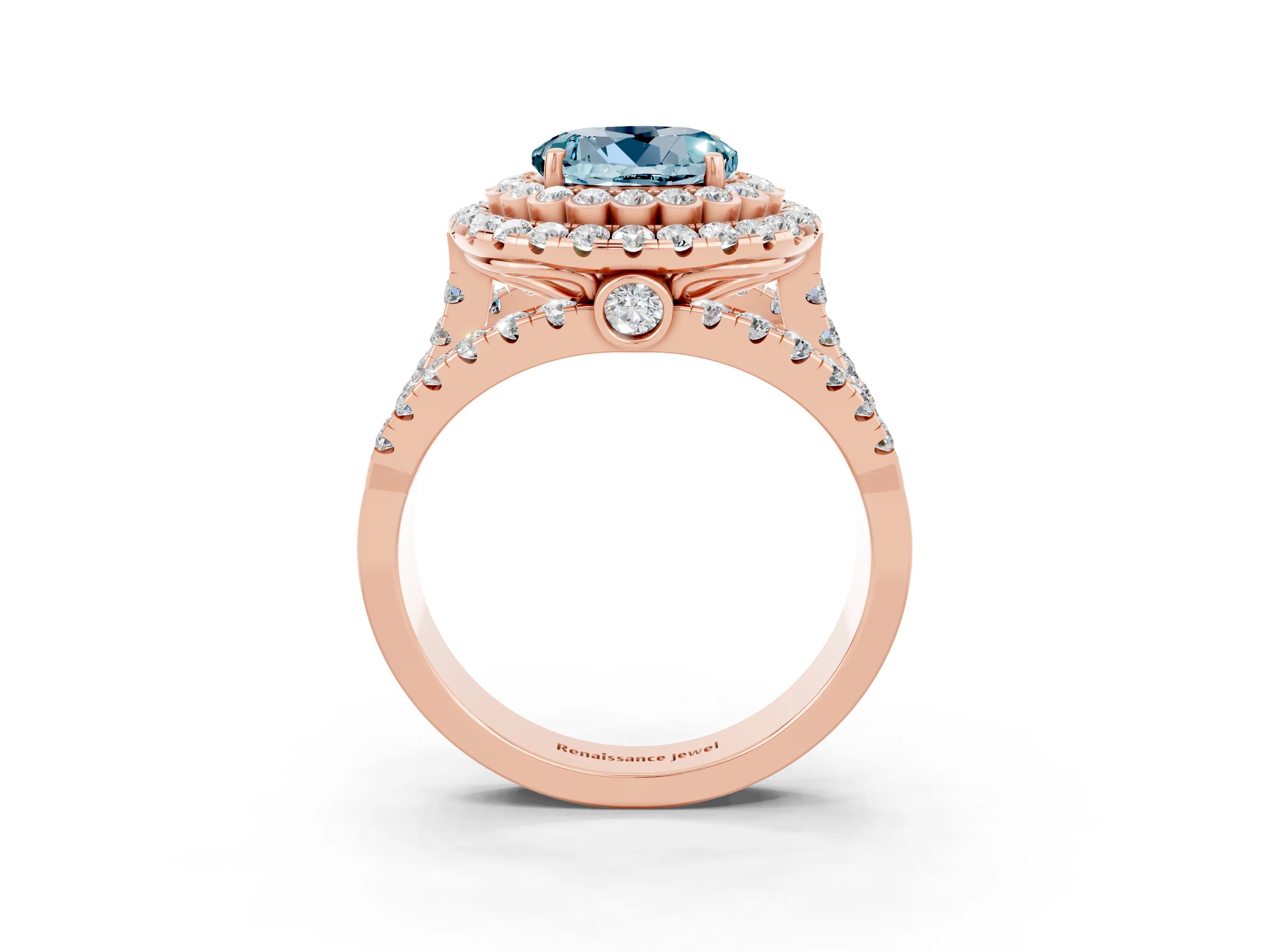 Rose gold Double Halo Round Cut Diamond Split Shank Pave Set Ring_3