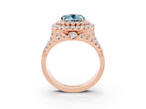 Rose gold Double Halo Round Cut Diamond Split Shank Pave Set Ring_3