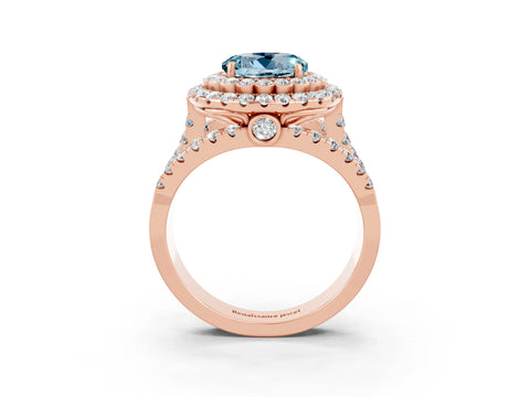 Rose gold Double Halo Round Cut Diamond Split Shank Pave Set Ring_3