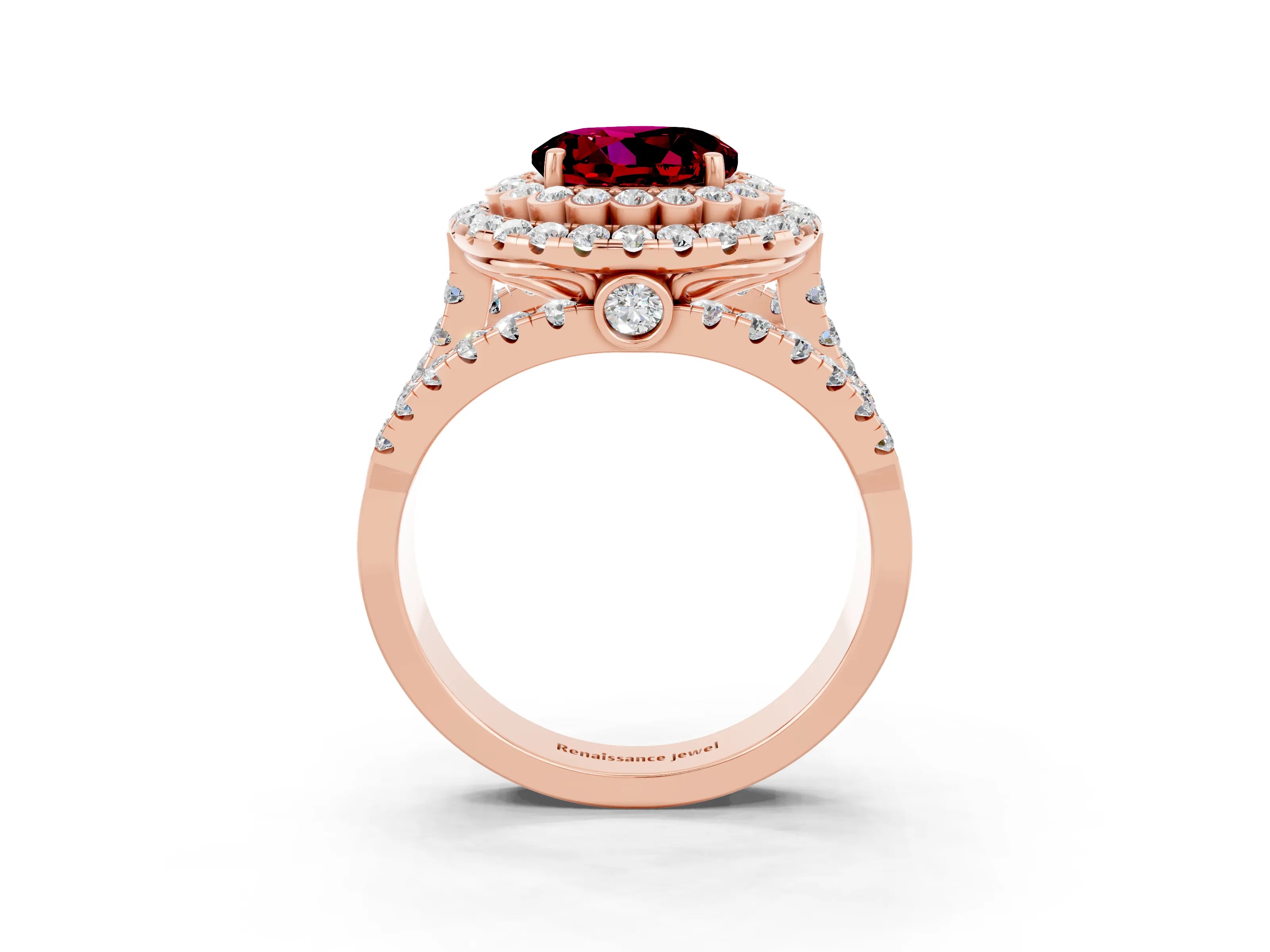 Rose gold Double Halo Round Cut Diamond Split Shank Pave Set Ring_3