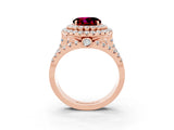 Rose gold Double Halo Round Cut Diamond Split Shank Pave Set Ring_3