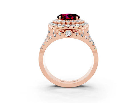 Rose gold Double Halo Round Cut Diamond Split Shank Pave Set Ring_3