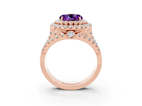 Rose gold Double Halo Round Cut Diamond Split Shank Pave Set Ring_3