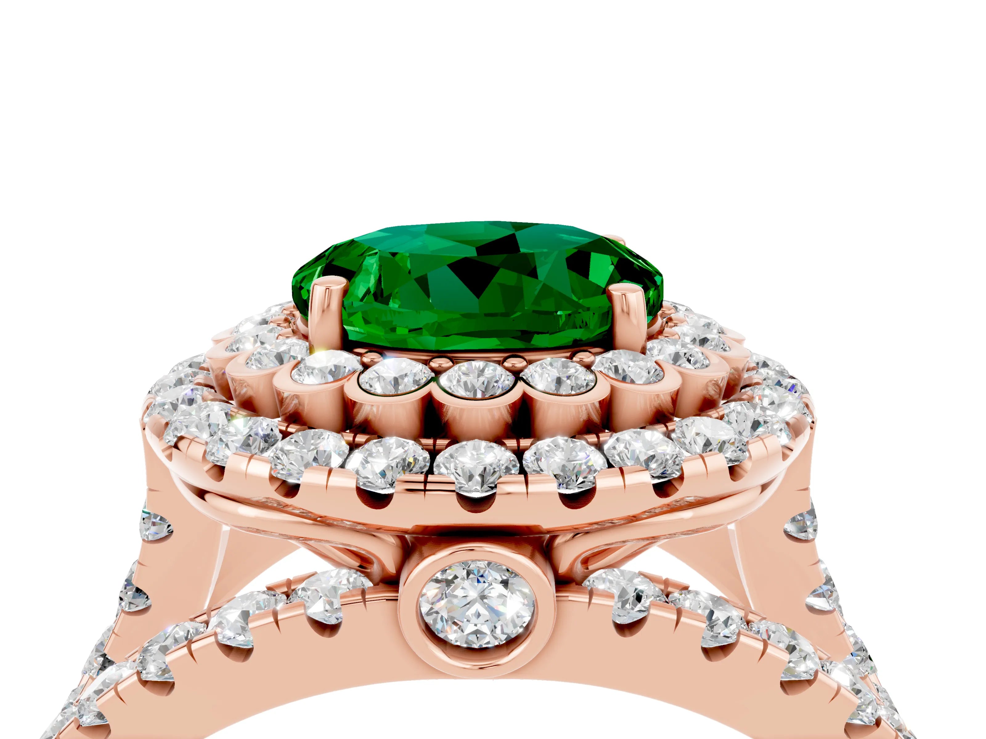 Rose gold Double Halo Round Cut Diamond Split Shank Pave Set Ring_4