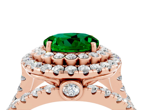 Rose gold Double Halo Round Cut Diamond Split Shank Pave Set Ring_4
