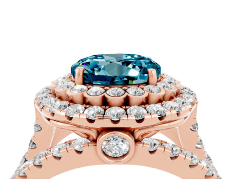 Rose gold Double Halo Round Cut Diamond Split Shank Pave Set Ring_4