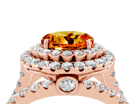 Rose gold Double Halo Round Cut Diamond Split Shank Pave Set Ring_4