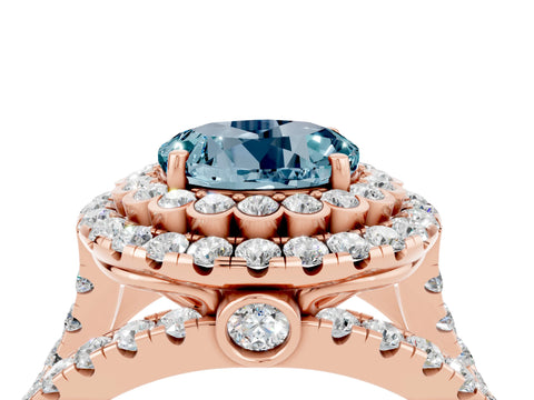Rose gold Double Halo Round Cut Diamond Split Shank Pave Set Ring_4