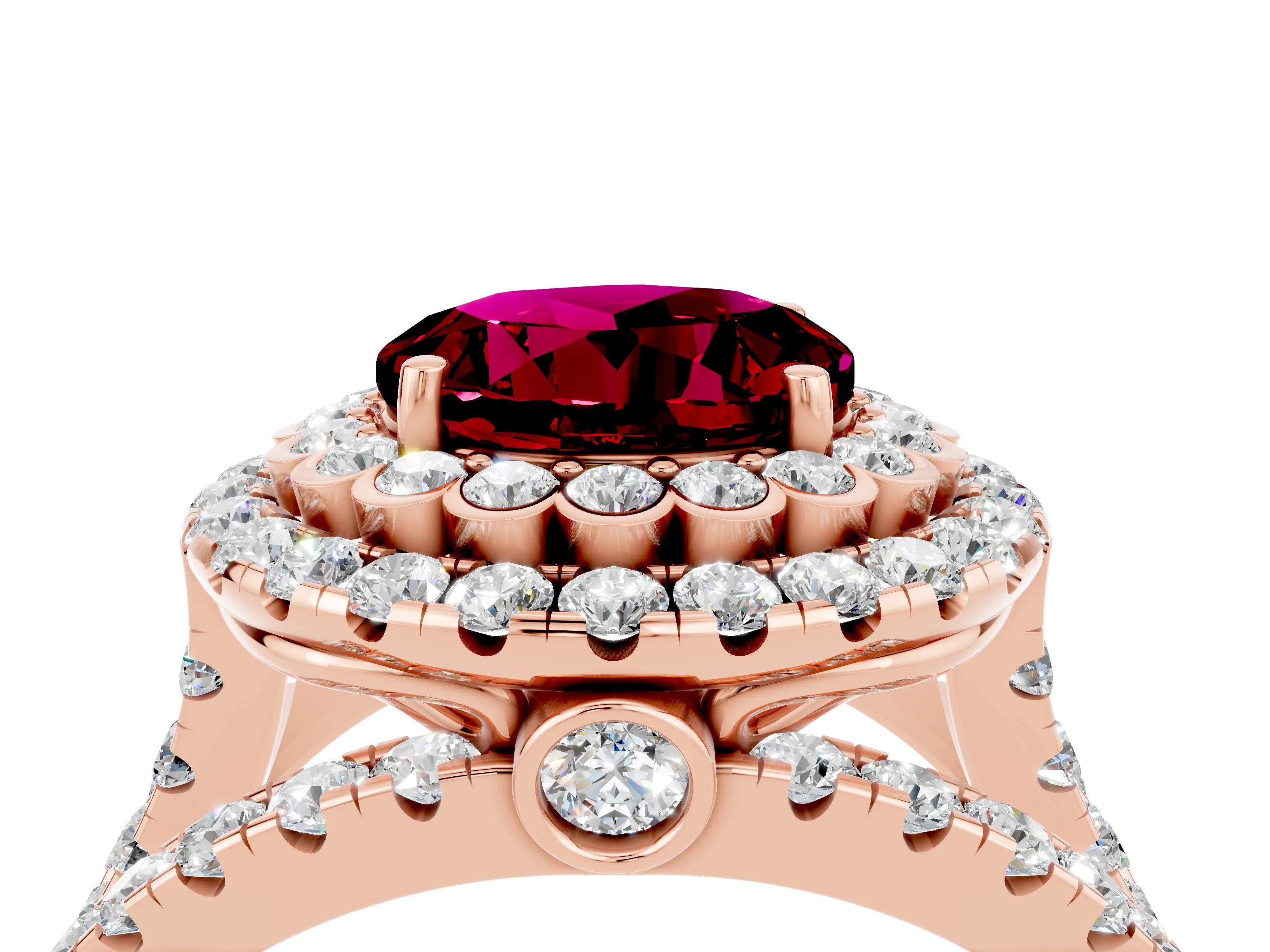 Rose gold Double Halo Round Cut Diamond Split Shank Pave Set Ring_4