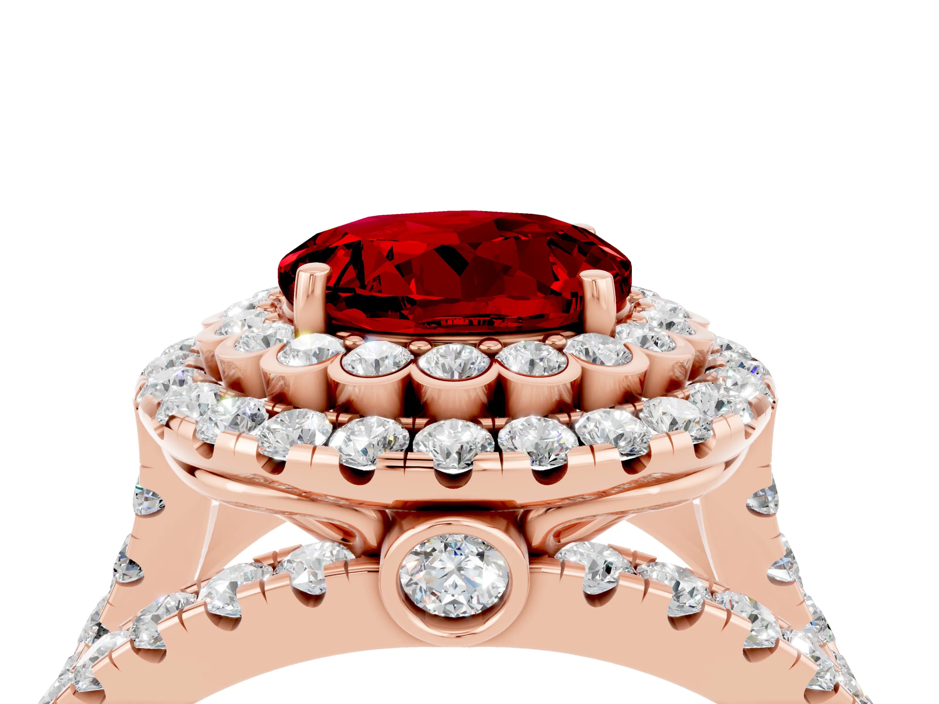 Rose gold Double Halo Round Cut Diamond Split Shank Pave Set Ring_4