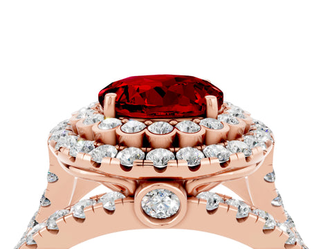 Rose gold Double Halo Round Cut Diamond Split Shank Pave Set Ring_4