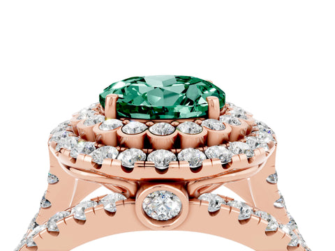 Rose gold Double Halo Round Cut Diamond Split Shank Pave Set Ring_4