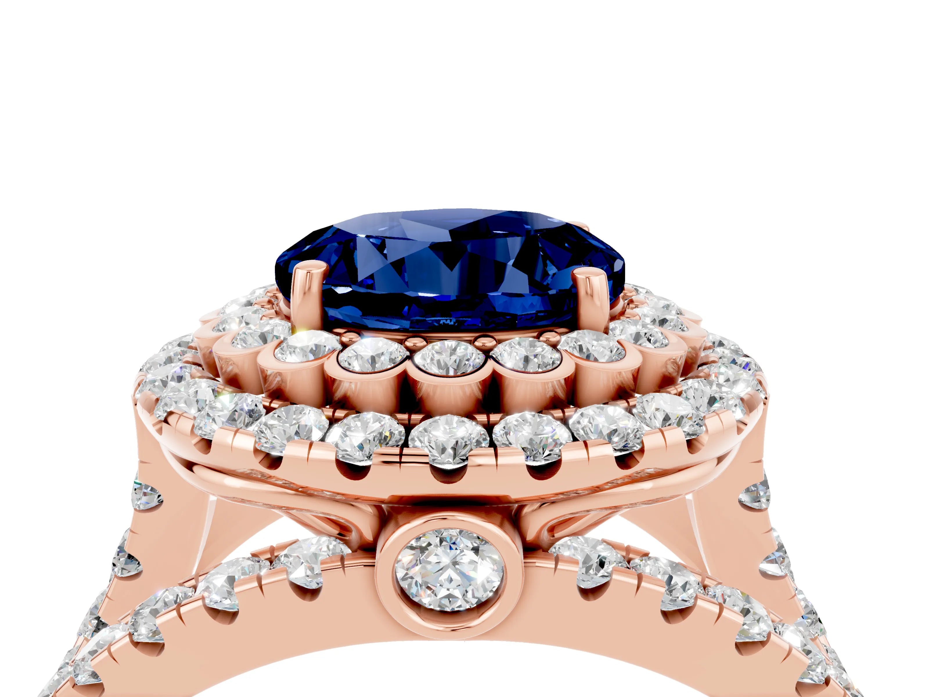 Rose gold Double Halo Round Cut Diamond Split Shank Pave Set Ring_4