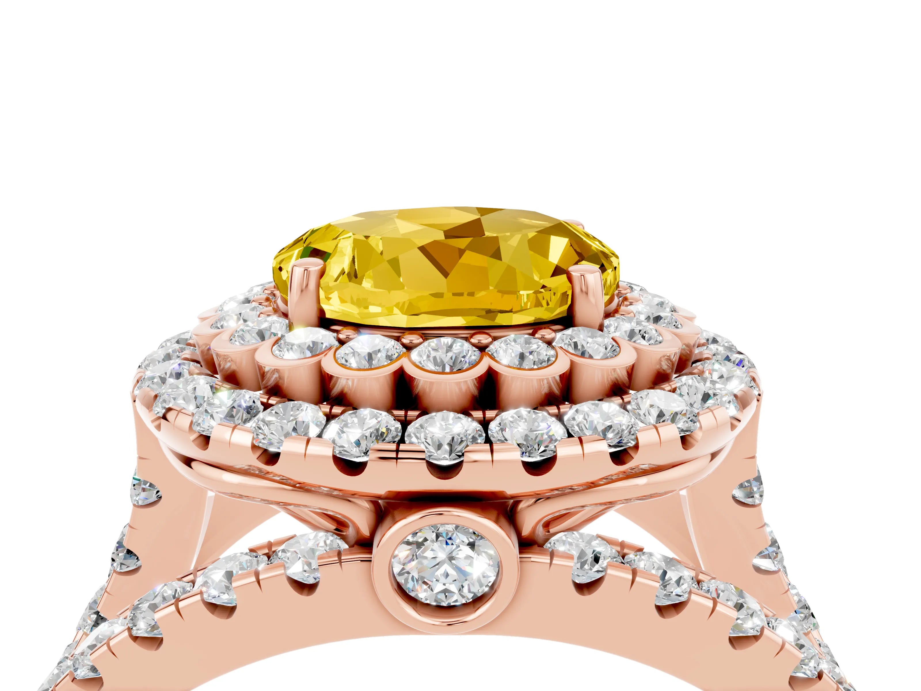 Rose gold Double Halo Round Cut Diamond Split Shank Pave Set Ring_4