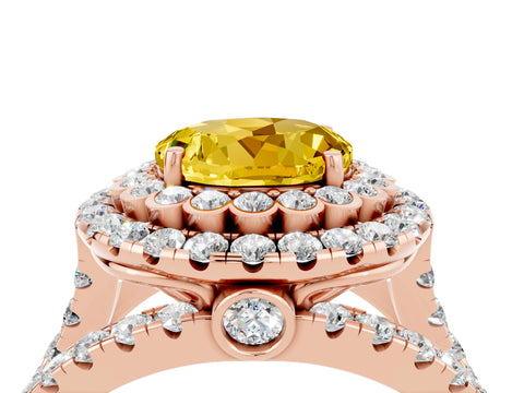 Rose gold Double Halo Round Cut Diamond Split Shank Pave Set Ring_4