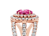 Rose gold Double Halo Round Cut Diamond Split Shank Pave Set Ring_5