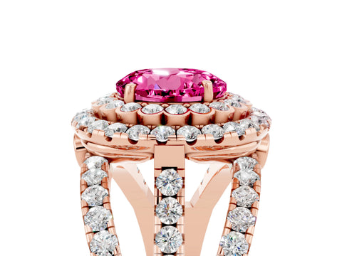 Rose gold Double Halo Round Cut Diamond Split Shank Pave Set Ring_5