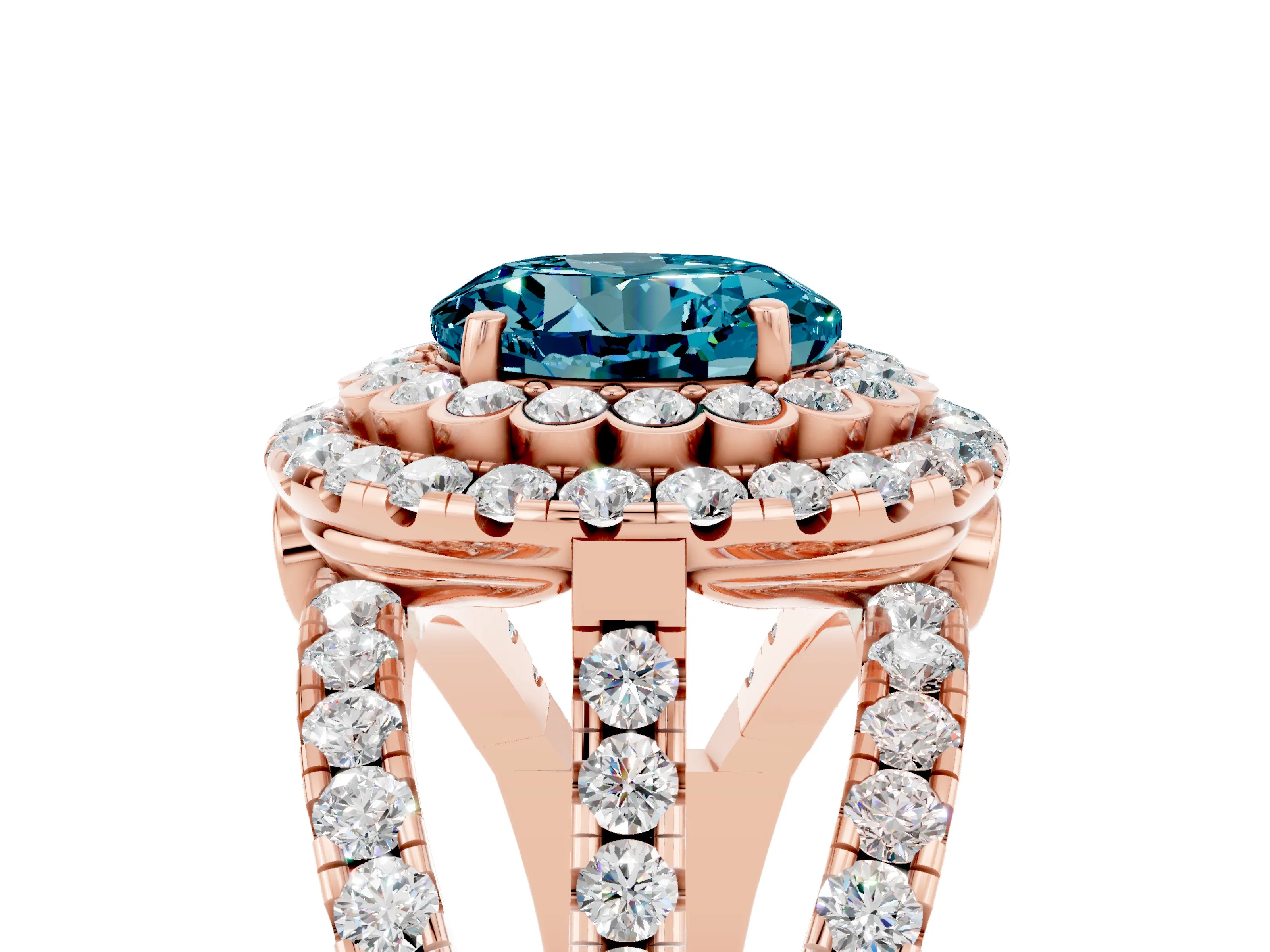 Rose gold Double Halo Round Cut Diamond Split Shank Pave Set Ring_5