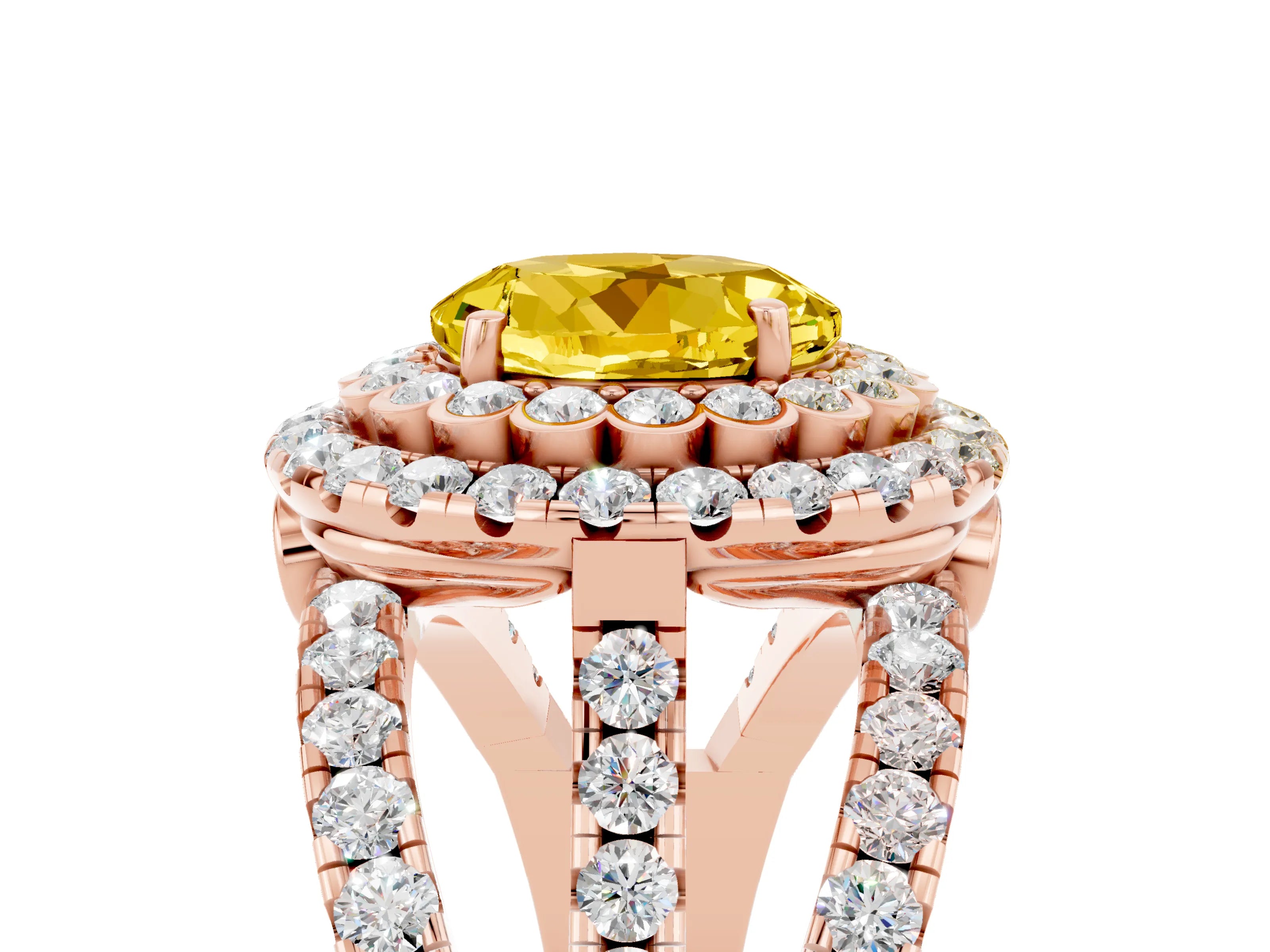Rose gold Double Halo Round Cut Diamond Split Shank Pave Set Ring_5