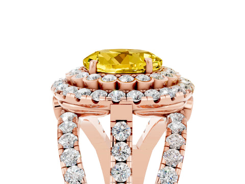 Rose gold Double Halo Round Cut Diamond Split Shank Pave Set Ring_5